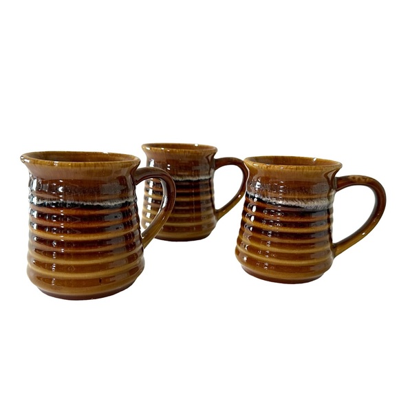 Vintage Coffee Mugs Brown Glazed Set of 3  MINT CONDITION - Picture 2 of 6